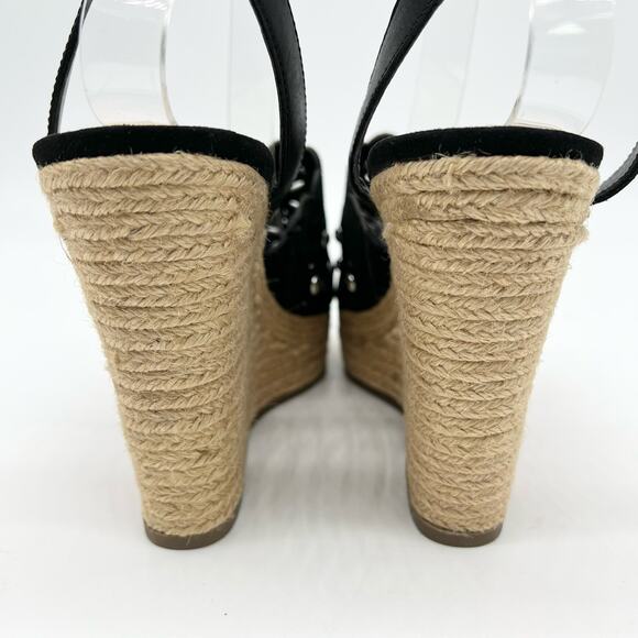 Marc Fisher Womens Wedge Sandals 9.5 Black Espadrille Boho Beach Indie‎ Sleaze - Picture 3 of 10